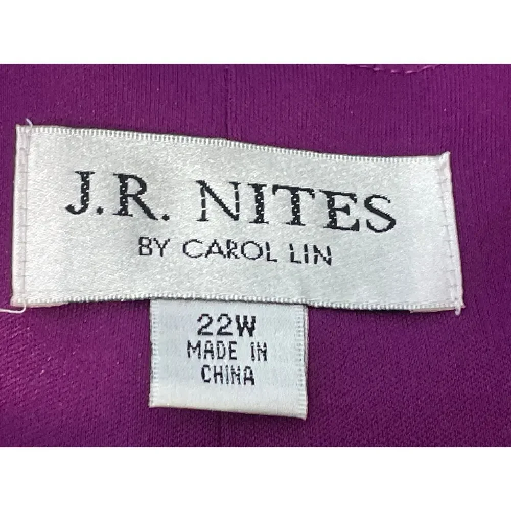 JR Nites Carol Lin 2 Piece Jacket Tank Size 22W Purple Satin Formal Church